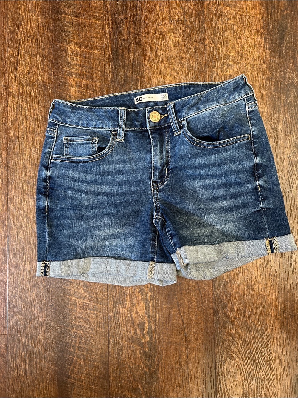 SO Women's Dark Blue Rolled-Hem Denim Shorts